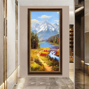 大芬村手绘玄关油画风景欧式客厅竖版美式挂画走廊尽头过道装饰画