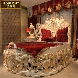 欧式宫廷豪华实木双人床法式描金别墅主卧大床皇室布艺雕花太子床