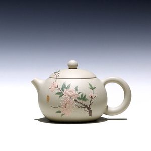 【畅陶】宜兴原矿紫砂壶饶青全手工泡茶壶象牙白段牡丹西施250cc