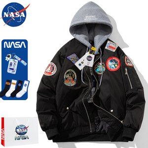 NASA联名宇航员二棉外套男加厚飞行员夹克情侣秋冬潮牌棉衣棒球服