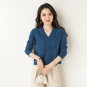 恒源祥羊毛衫鸡心领毛衣女超短款小个子高腰宽松针织打底衫妈妈装