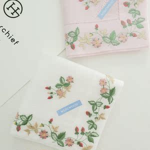 日本制进口wedgwood韦奇伍德女士刺绣蕾丝纯棉随身手帕手绢草莓