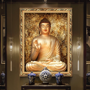 观音释迦牟尼佛像挂画新中式玄关装饰画禅意如来佛祖壁画定制