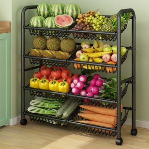 厨房菜篮子置物架落地多层水果蔬菜开放式收纳层架子多功能储物筐