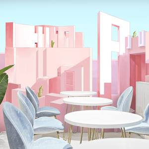 ins风墙纸 粉色少女心网红拍照背景墙壁纸奶茶店餐厅装饰墙布壁画