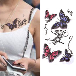 防水纹身贴文身贴女 3D性感蝴蝶花朵 英文字母胸口贴仿真持久