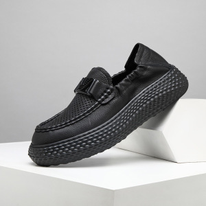 豆豆鞋男新款男鞋夏季透气一脚蹬镂空懒人休闲鞋男士真皮厚底皮鞋