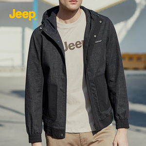 jeep吉普吉普薄款春秋休闲潮流百搭夹克工装宽松潮牛仔连帽外套男