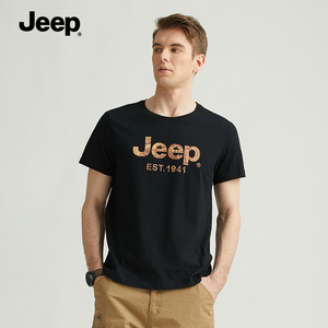jeep吉普官网男士短袖t恤夏季纯棉黑色透气休闲运动透气上衣服男