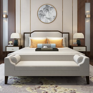 新中式床尾凳布艺卧室简约床头凳美式床边塌床尾沙发设计师床榻凳