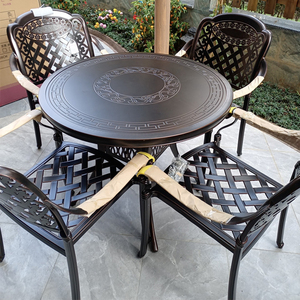 庭院桌椅露天阳台室外户外休闲桌椅组合花园欧式铁艺铸铝别墅餐桌