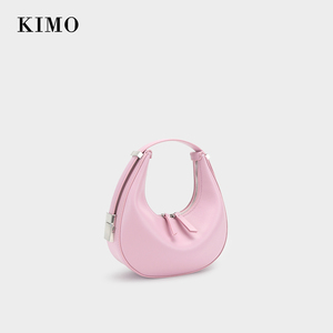 KIMO腋下包包女春夏2024新款时尚迷你牛皮圆形月牙包手提包手机包