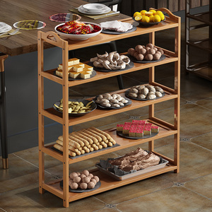 饭店商用摆蔬菜盘实木置物架子菜架多层火锅店专用厨房放菜品层架