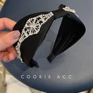 cookie饰品韩国高级感圆脸带钻高端发箍女黑色欧货重工宽边头箍