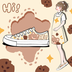 艾米与麦麦日系可爱卡通小熊帆布鞋女低帮中学生休闲百搭运动板鞋