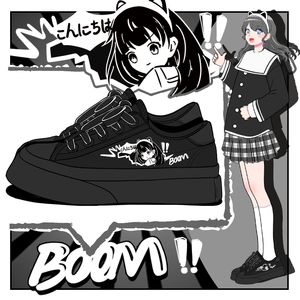 学生ulzzang潮酷百搭黑色帆布鞋女设计感小众二次元动漫鞋子低帮