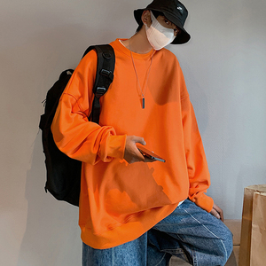 春秋季青少年男生橙色卫衣男无帽初中高中学生款上衣服内搭打底衫