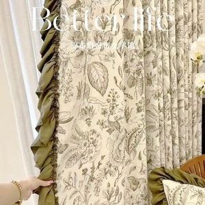 雪尼尔提花法式复古橄榄绿窗帘满花设计雪尼尔客厅卧室落地窗定制