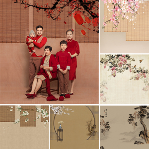 影楼拍摄背景布全家福中国风秀禾古装新年喜庆儿童照相拍照背景纸