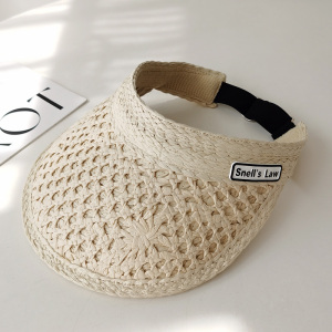 日本草编新款遮阳帽子女夏天空顶防晒防紫外线沙滩草帽无顶太阳帽