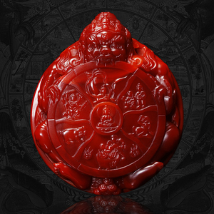 誉豪出品匠心独作南红锦红料苏工雕刻六道轮回牌天然玛瑙男女吊坠