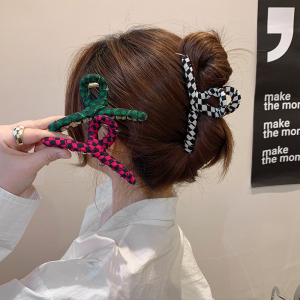 韩版棋盘格发夹后脑勺优雅抓夹鲨鱼夹大号气质盘发发卡夹子头饰女