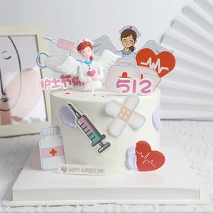 网红护士节蛋糕装饰摆件软陶医师护士白天天使生日蛋糕插牌插件