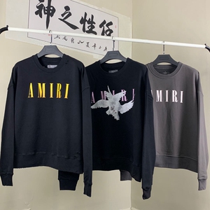 amiri 20ss新款和平鸽大logo水洗做旧破洞高街宽松套头圆领卫衣
