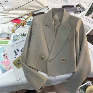米灰色设计感西装外套女2024春秋季新款洋气时髦小个子短款西服潮