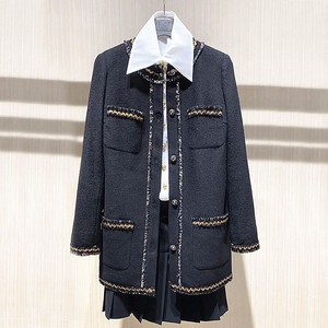 正品哥弟新款2022秋冬季气质圆领长袖中长款羊毛小香风外套女上衣