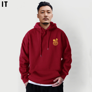 madness mdns clot余文乐兔年本命红色新年衣服加绒男士连帽卫衣