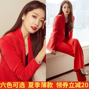 红色西装套装女春夏高端气质干练韩版修身显瘦炸街西服正装职业装