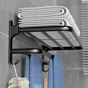 太空铝毛巾架免打孔卫生间浴室洗手间浴巾收纳置物架厕所壁挂架子