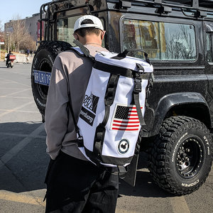 双肩包男大容量复古英伦学院风水桶包个性两用手提旅行包健身背包