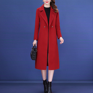 贵夫人红色双面羊绒大衣女大牌喜婆婆婚宴礼服冬装中长款结婚外套