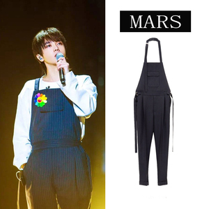 华晨宇同款衣服背带裤蓝白条纹休闲裤子男女情侣花花