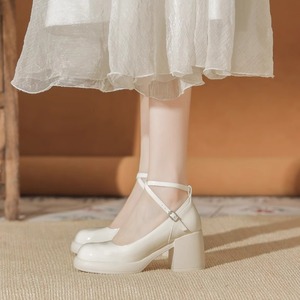 白色法式粗跟玛丽珍小皮鞋子女2024春新款高跟凉鞋仙女单鞋配裙子