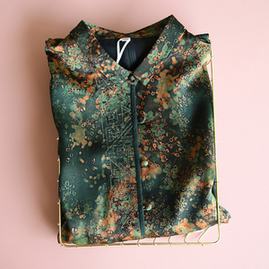 20姆米重磅香云纱连衣裙 桑蚕丝真丝薯莨绸长裙 长款裙子 墨绿花