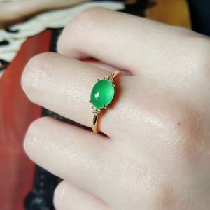 汉桑原创翡翠戒指18k金镶嵌钻石缅甸蛋面戒面金镶玉戒指玉石指环