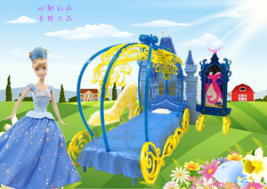 正品芭比娃娃套装迪士尼灰姑娘仙蒂瑞拉 公主卧室公主床CHG56