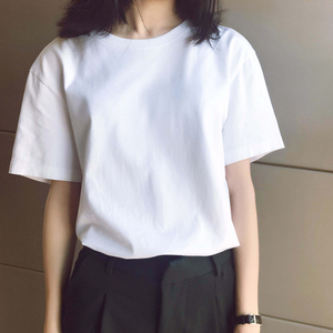棉质短袖t恤女装ins潮2024年夏季新款宽松韩版纯白色半截袖上衣服