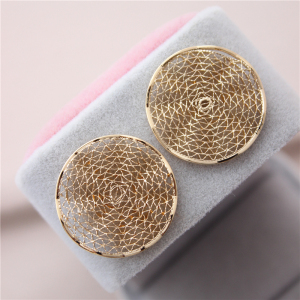 铜镀14k金网状圆形花片镂空花盘diy手工饰品配件耳环材料