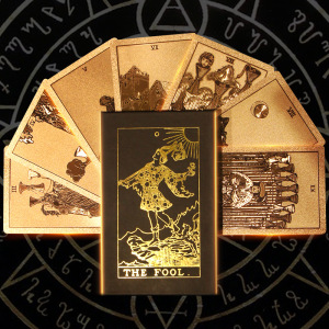 新款金箔塔罗玫瑰金塔罗tarot烫金彩印塑料pvc防水桌游扑克牌