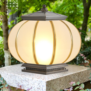 太阳能户外庭院别墅新农村门头中式全铜红灯笼大门柱子上的柱头灯