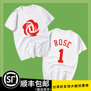 风城玫瑰1号罗斯衣服rose9圆领短袖男公牛队球衣篮球t桖欧美街头