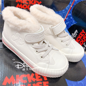 原单儿童迪士尼米奇加绒保暖帆布运动鞋男女童超纤皮棉板鞋休闲鞋