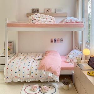 学生床上三件套宿舍女生花边被套床单纯棉寝室公主风单人床上用品