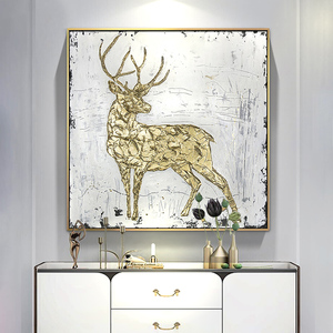 手绘玄关油画轻奢简美式客厅走廊装饰画招财鹿创意动物挂画抽象画