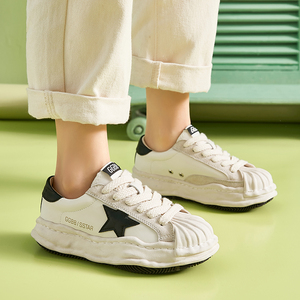 阿比让阿比让2022春夏新款真皮小白鞋女贝壳头溶解鞋五角星女鞋