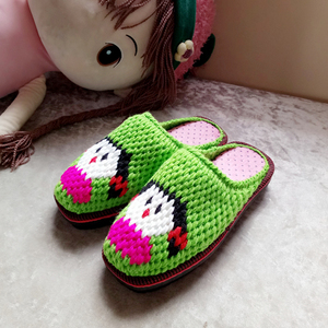 儿童纯手工编织小女孩图案居家防滑舒适平跟宝宝爸爸毛线拖鞋包邮